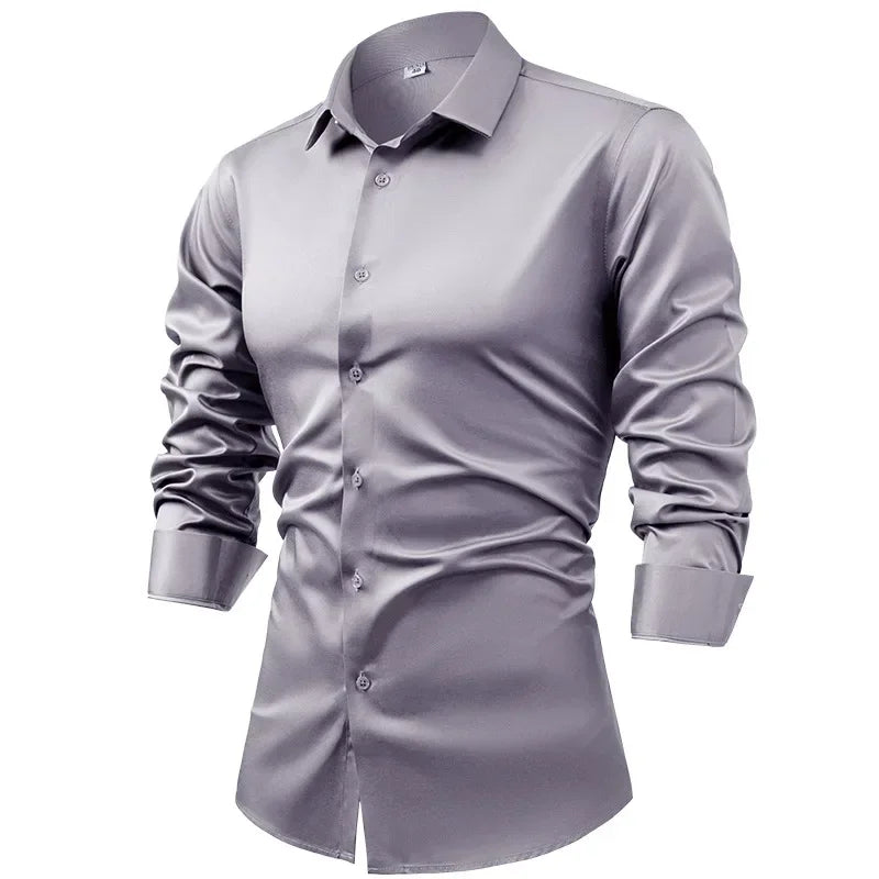 Silk cotton long sleeved shirt men's pure white shirt 2025 spring high-end sense inch shirt casual business suit formal wear