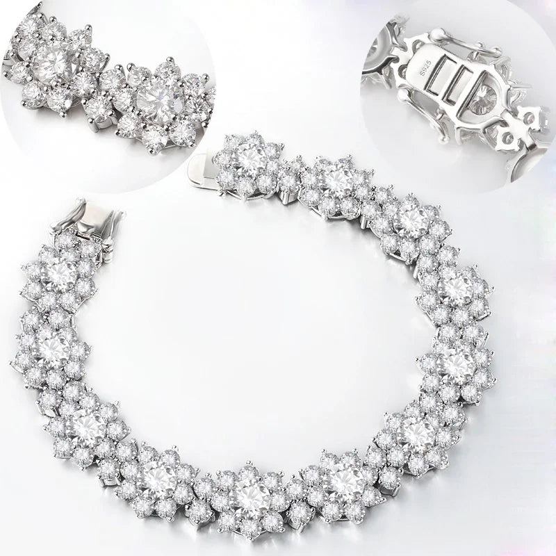 NKHOG Full Moissanite Jewelry Set 925 Sterling Silver Sunflower Necklace Bracelet Earring Sets For Women Fine Jewelry GRA Tested