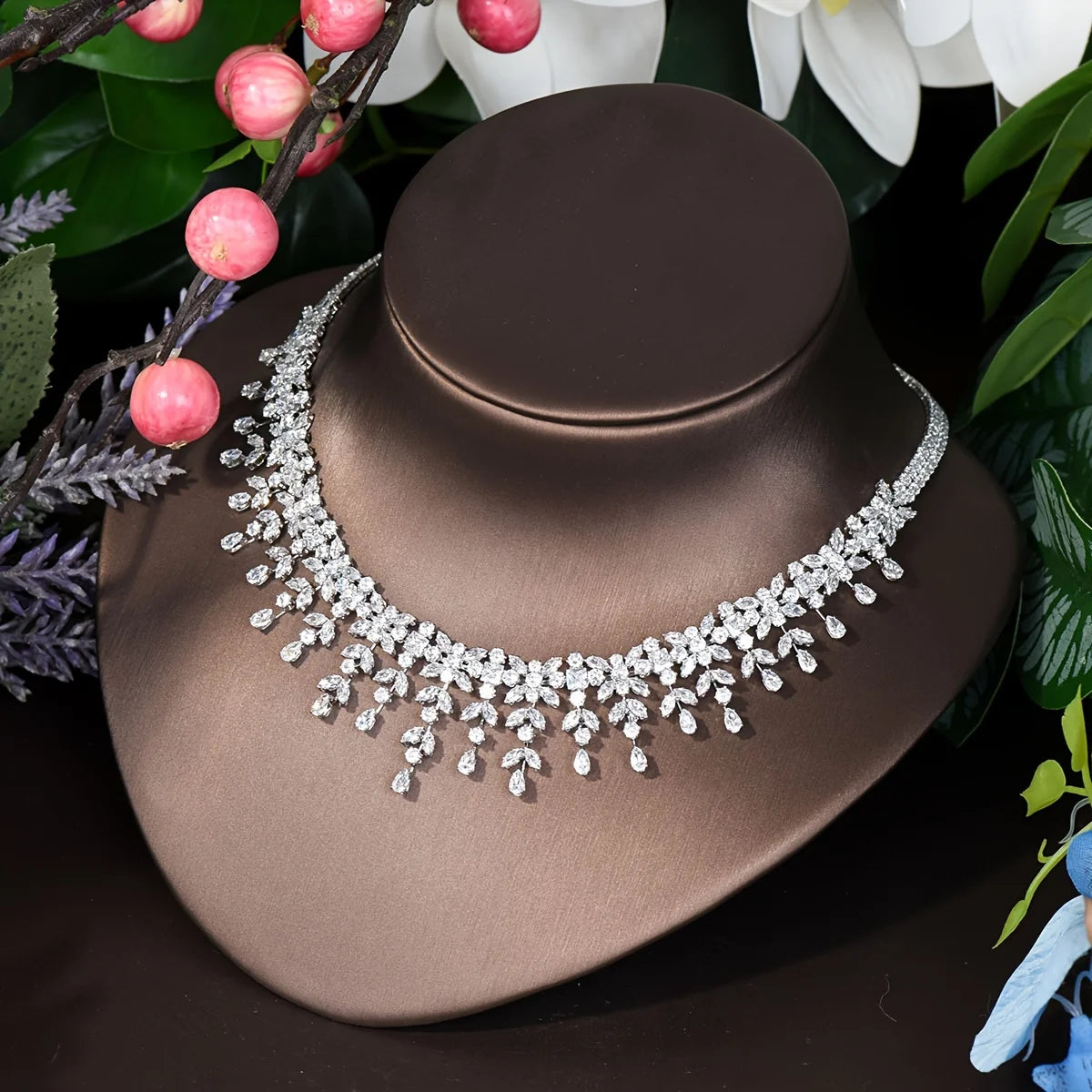 Latest Bridal Wedding Jewelry Sets High Quality Leaf Round Design Women Anniversary 4pc Necklace and Earring Sets S-346