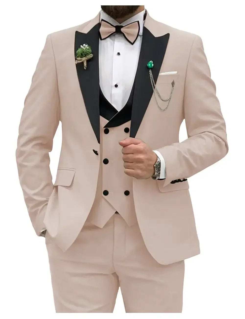 Slim Fit Men Suits Double Groom Formal Business Male Blazer Set Peak Lapel Party Wedding Tuxedo (Jacket+Vest+Pants)