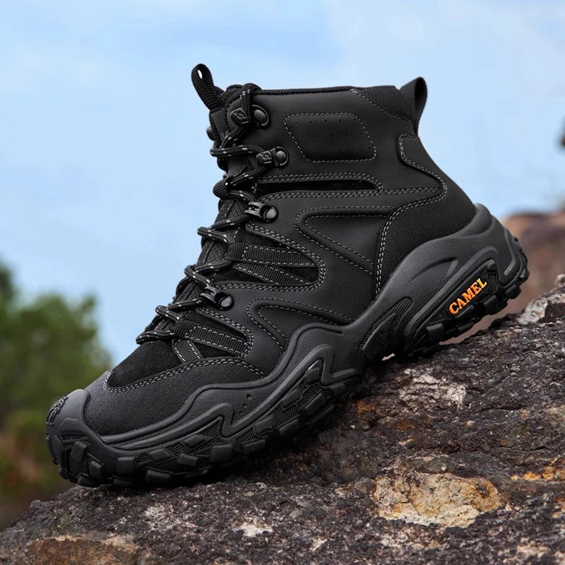 GOLDEN CAMEL Men's Hiking Shoes Anti-slip Waterproof High-Top Trekking Boots for Men Thick Sole Height Increasing Climbing Shoes