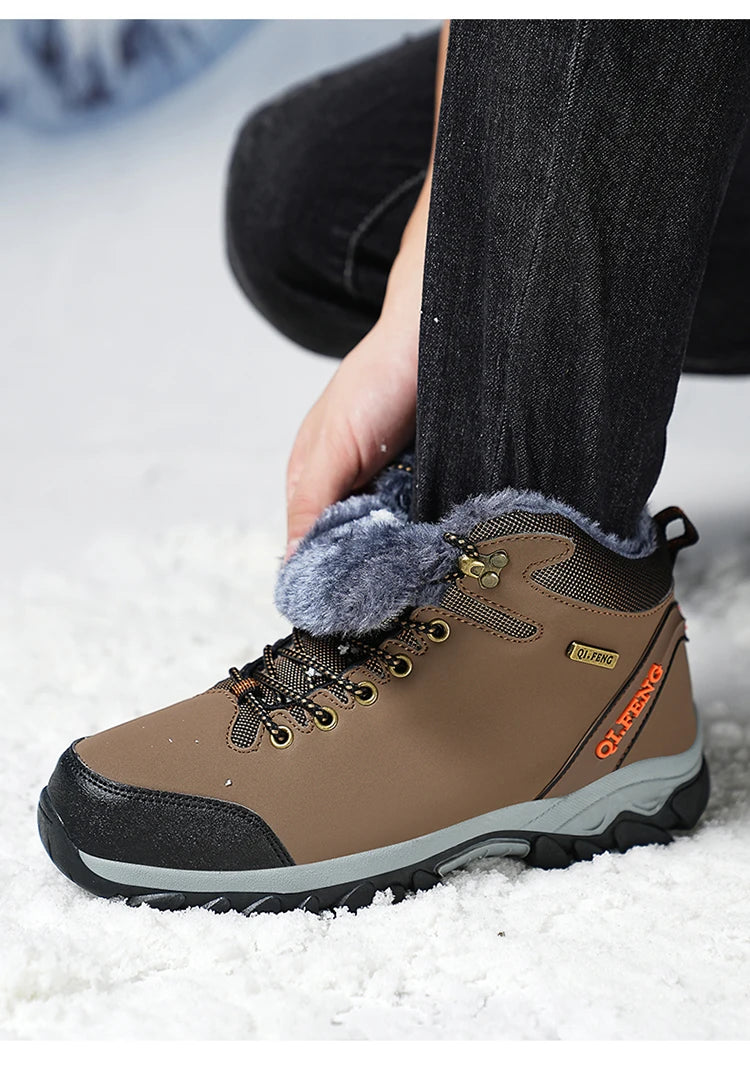 Men Winter Snow Boots Waterproof Leather Sneakers Super Warm Men's Boots Outdoor Male Hiking Boots Work Shoes Zapatillas Hombre