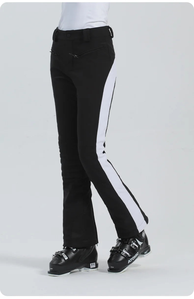 Women Ski Pant Elastic Snowboard Trouser Windproof Waterproof Breathable Thicken Thermal Zipper Snowboard Wear for Winter Sport