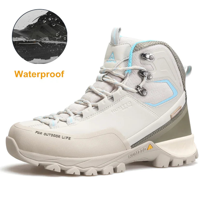 HUMTTO Waterproof Womens Hiking Shoes Luxury Designer Boots for Women Outdoor Climbing Trekking Sneakers New Leather Ankle Boots