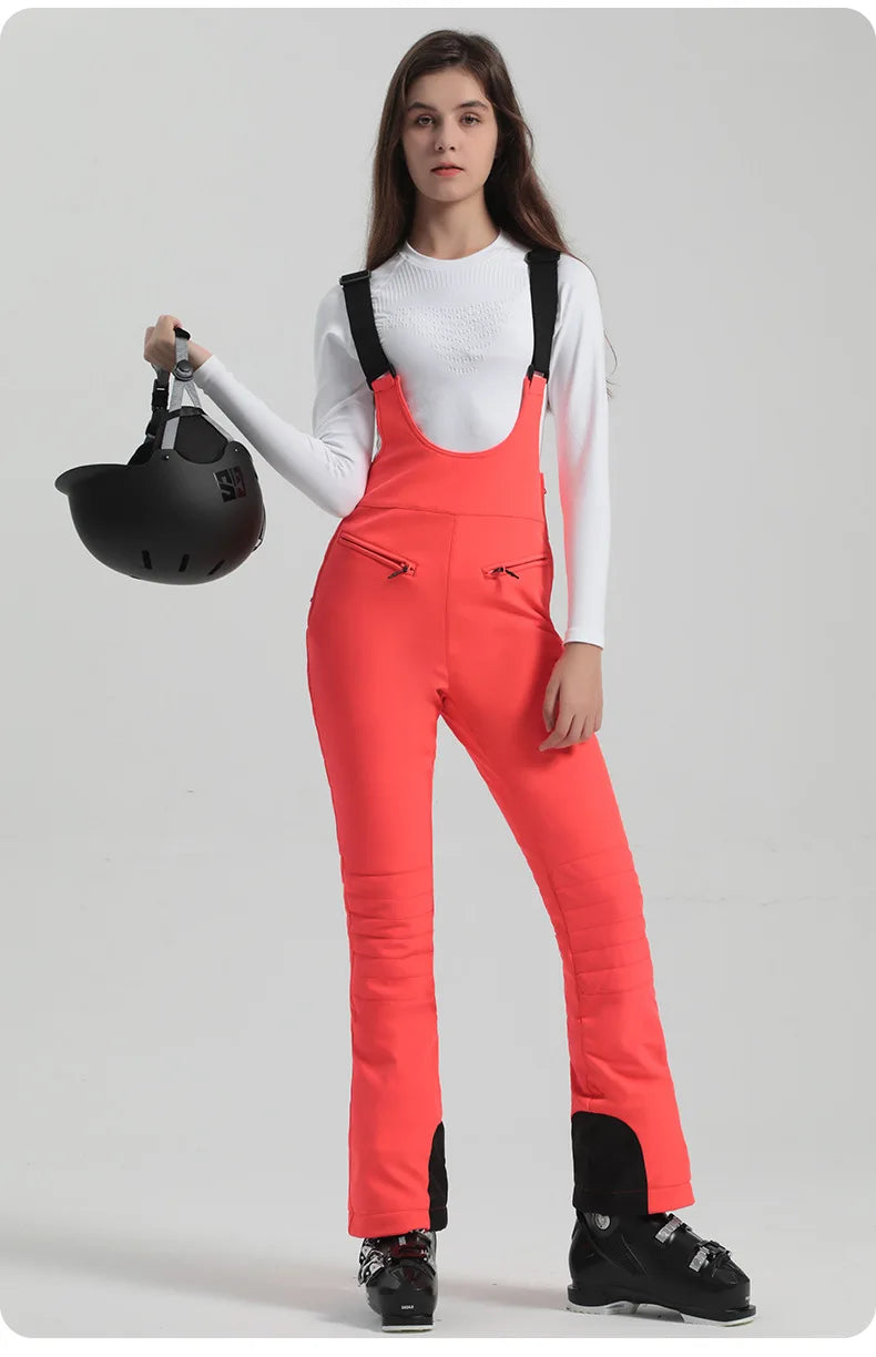 2024 Gsou Snow Winter Ski Pant Women Snowboard Strap Trouser High Waist Elastic Windproof Waterproof Thicken Thermal for Outdoor