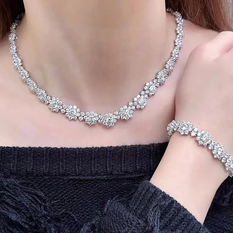 NKHOG Full Moissanite Jewelry Set 925 Sterling Silver Sunflower Necklace Bracelet Earring Sets For Women Fine Jewelry GRA Tested