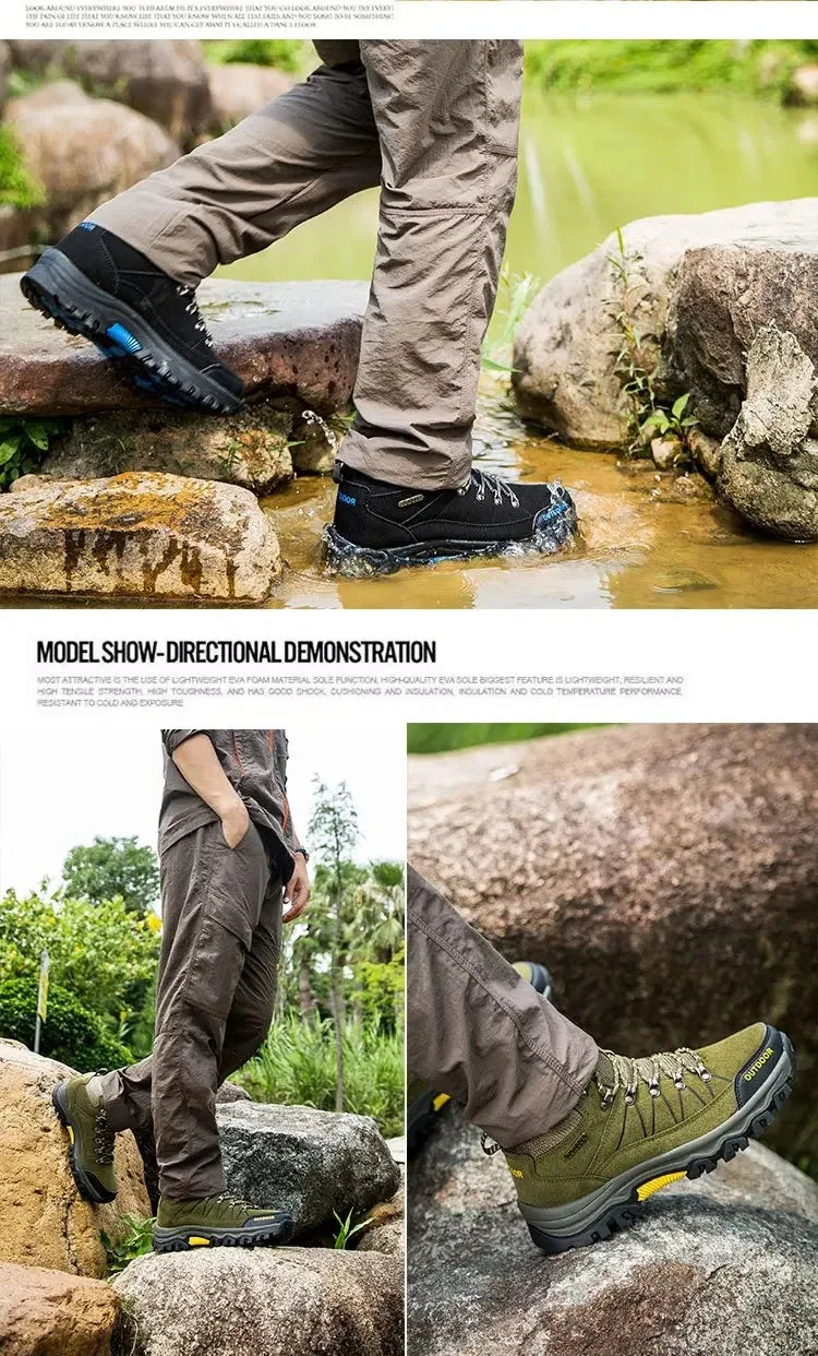High-Top Men Hiking Boot Winter Outdoor Shoes Lace-Up Non-slip Outdoor Sports Casual Trekking Boots Man Waterproof Suede 2024