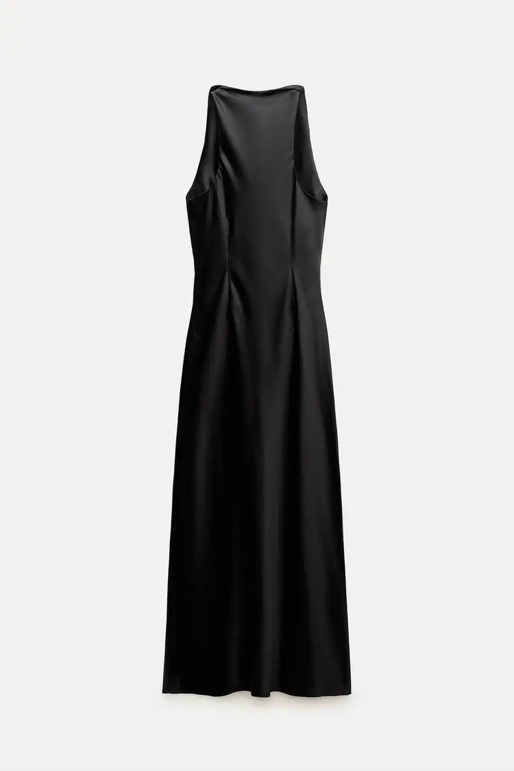 Early Autumn Silk Satin Texture Midi Dr High Waist A-Line Skirt No Sve round Ne Par Dr for Ladies in Their 20s