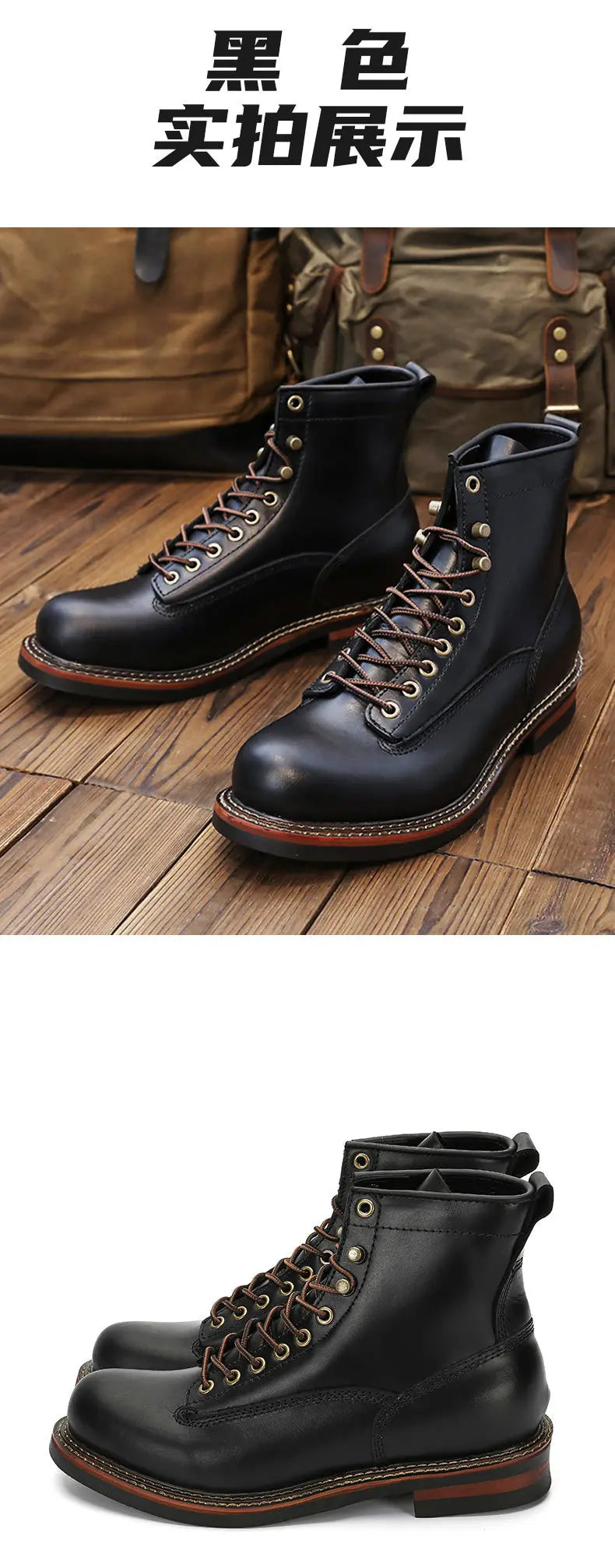 KOWM Hiking shoes cowhide men's trekking boot British ankle casual sneakers trekking shoes thick soled high top motorcycle boots