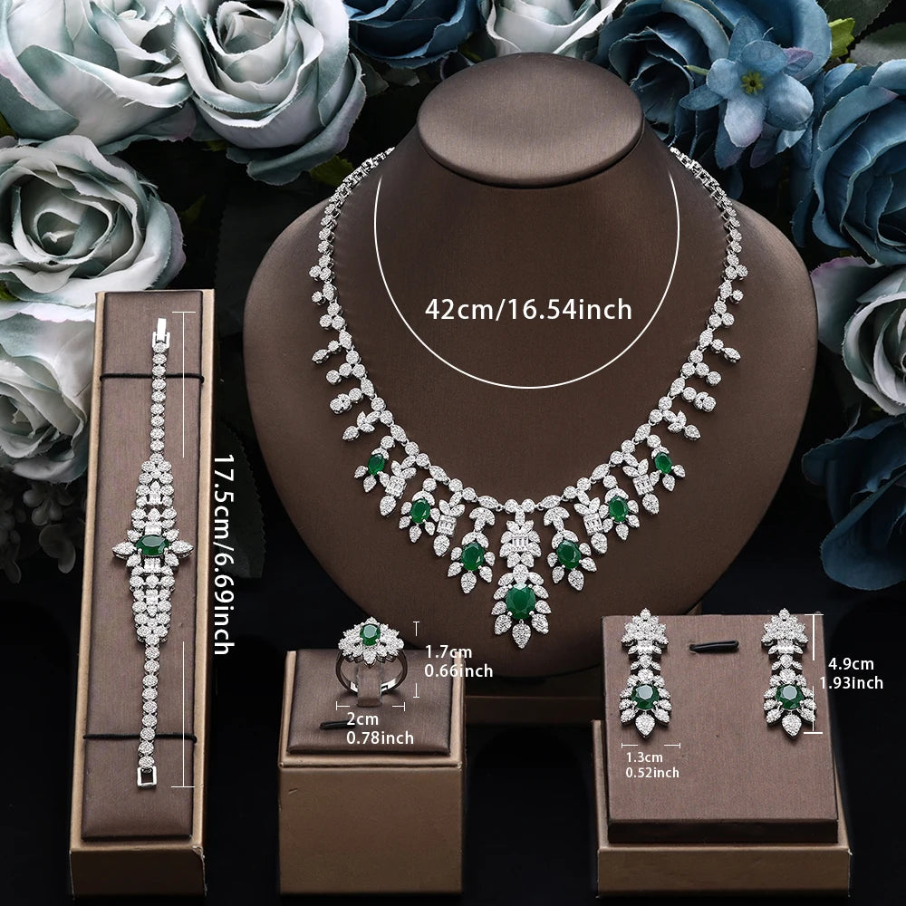 2025 New 4-piece Bridal Wedding Jewelry Set, Deluxe Dubai Nigeria CZ Crystal Wedding Jewelry Set