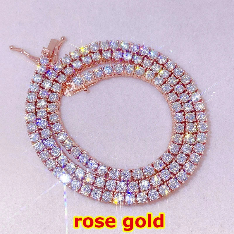 [Tennis Chain] Premium Unisex Moissanite Tennis Necklace for Men Original 925 Sterling Silver Hip Hop Tennis Bracelets for Women