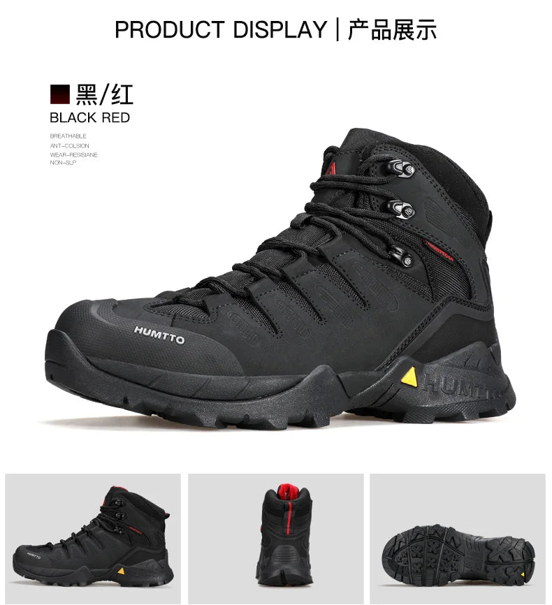 HUMTTO Cowhide Hiking shoes Men's waterproof hunting Boots Tactical Desert Combat Ankle trekking Boots Male Women warm Sneakers