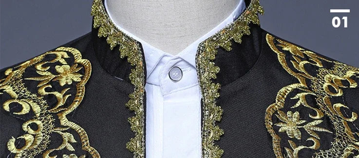 European Gold Vintage Tuxedo Men's Suit 3-Piece, Black Opera,Stage Performance Costume,White Men Sets S,M,L,XXL,3XL,4XL