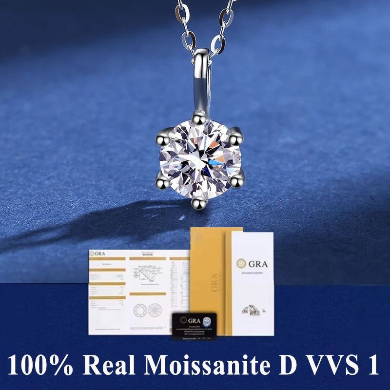 Silver 925 4 prong Moissanite Pendant Necklace For Women Trendy Design D Color VVS Pass Diamond Test Jewelry with box GRA