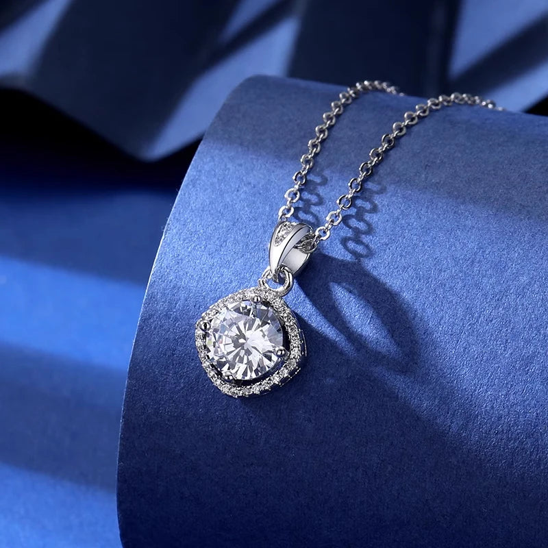 Silver 925 4 prong Moissanite Pendant Necklace For Women Trendy Design D Color VVS Pass Diamond Test Jewelry with box GRA