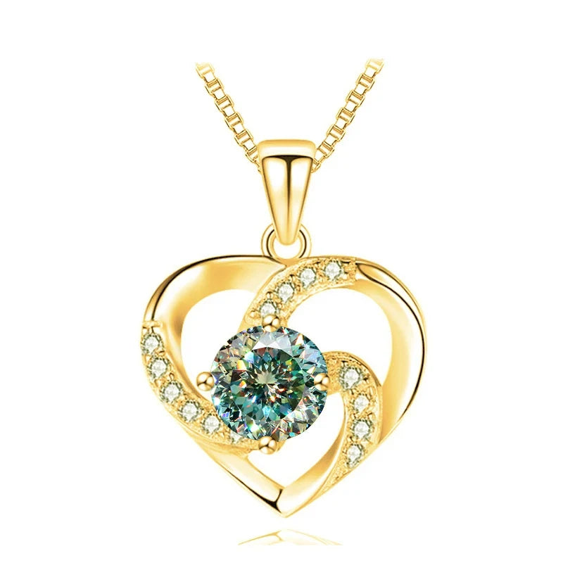 JoyceJelly 1CT Pass Tested Moissanite Heart Necklace for Women S925 Silver Gold Silver Color Diamond Pendant Birthday Party Gift