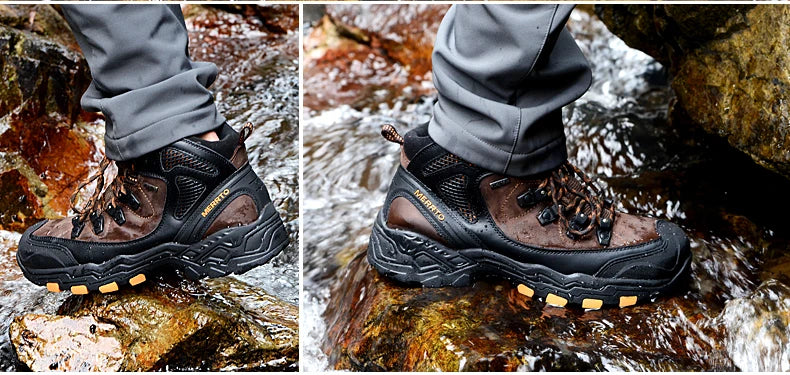 MERRTO cowhide Hiking shoes Men trekking boot mountian waterproof hunting Boots Male Sneakers Tactical Desert Combat Ankle Boots
