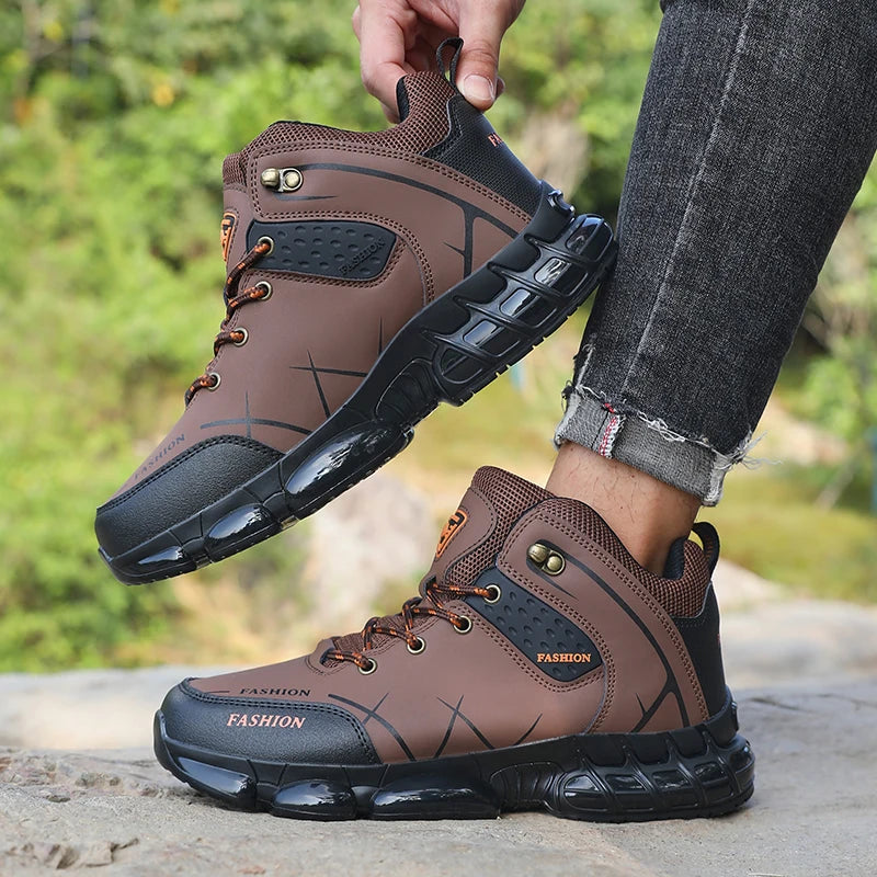 New Men Hiking Shoes High Quality Durable Leather Climbing Shoe Outdoors Camping Waterproof Fishing Hunting Walking Sneakers Men