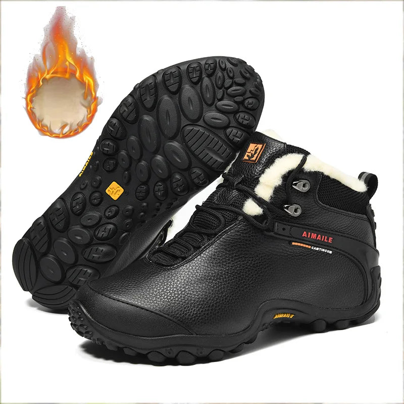 Cow Leather Winter Men Hiking Boots For Women Outdoor Waterproof Treeking Snow Shoes Climbing Mountain Hunting Walking Sneakers