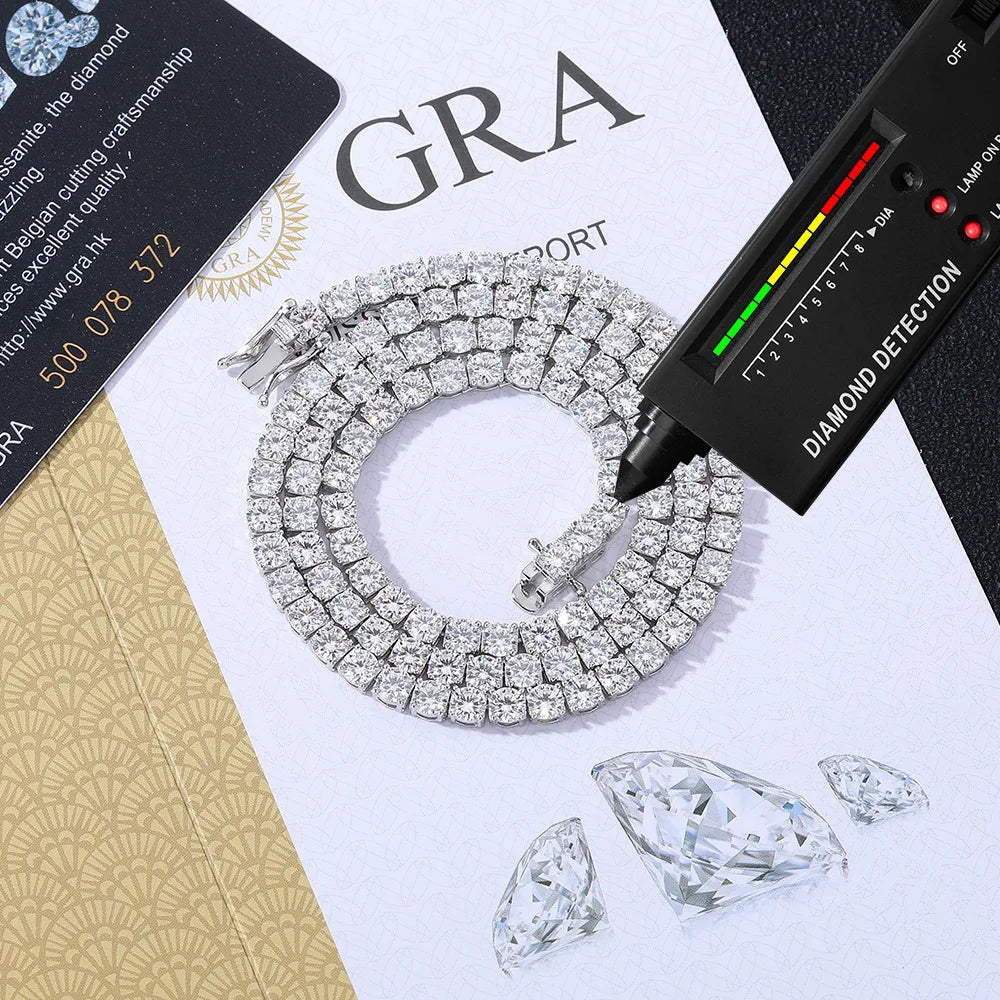 Nice Certified Moissanite Tennis Necklace 3/4/5/6mm Solid 925 Sterling Silver Diamond Tennis Necklaces for Women Man