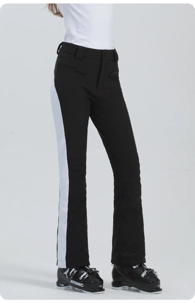 Women Ski Pant Elastic Snowboard Trouser Windproof Waterproof Breathable Thicken Thermal Zipper Snowboard Wear for Winter Sport