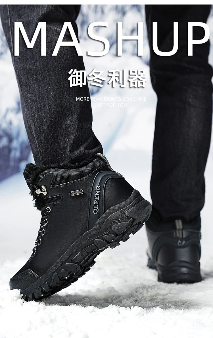 Men Winter Snow Boots Waterproof Leather Sneakers Super Warm Men's Boots Outdoor Male Hiking Boots Work Shoes Zapatillas Hombre