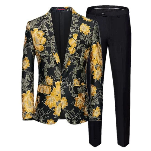 (Jacket + Trousers) Fashion Men Jacquard Suits, High Quality Male Business Social Groom Wedding Party Flower Dress Set