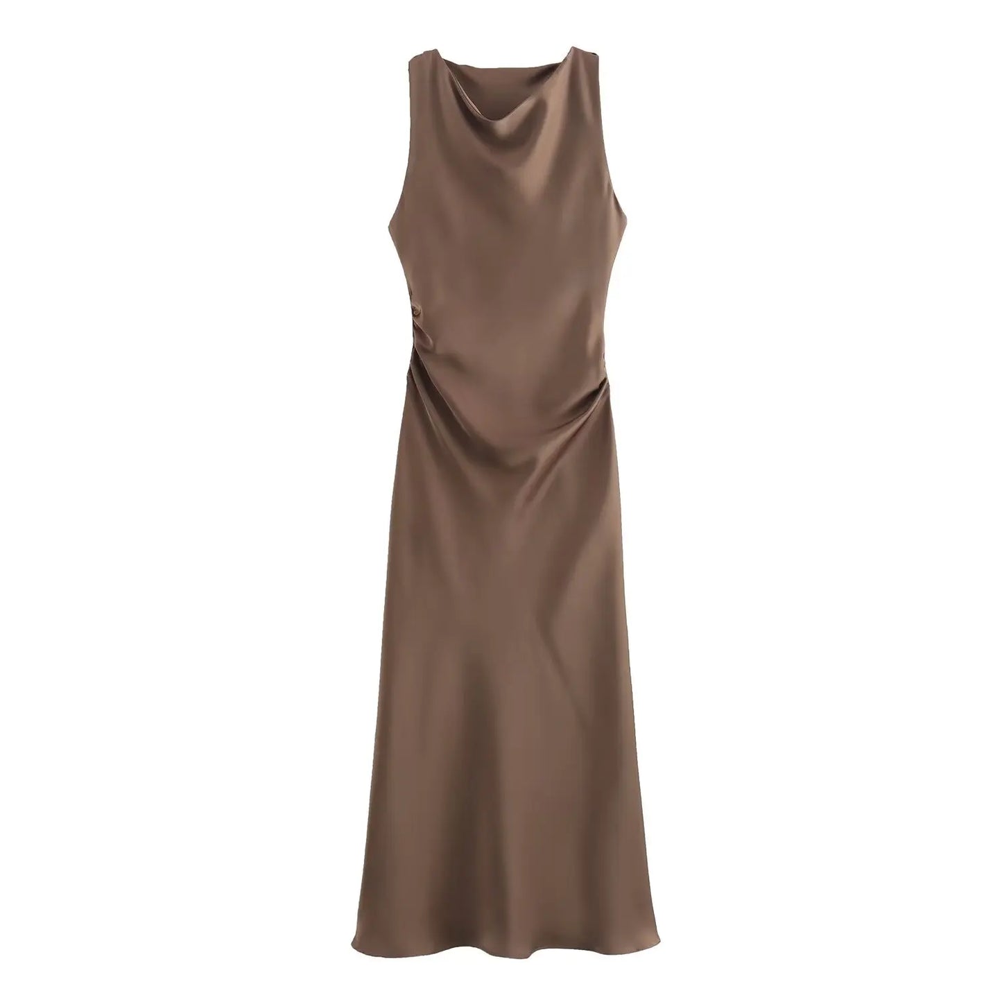 Early Autumn Silk Satin Texture Midi Dr High Waist A-Line Skirt No Sve round Ne Par Dr for Ladies in Their 20s