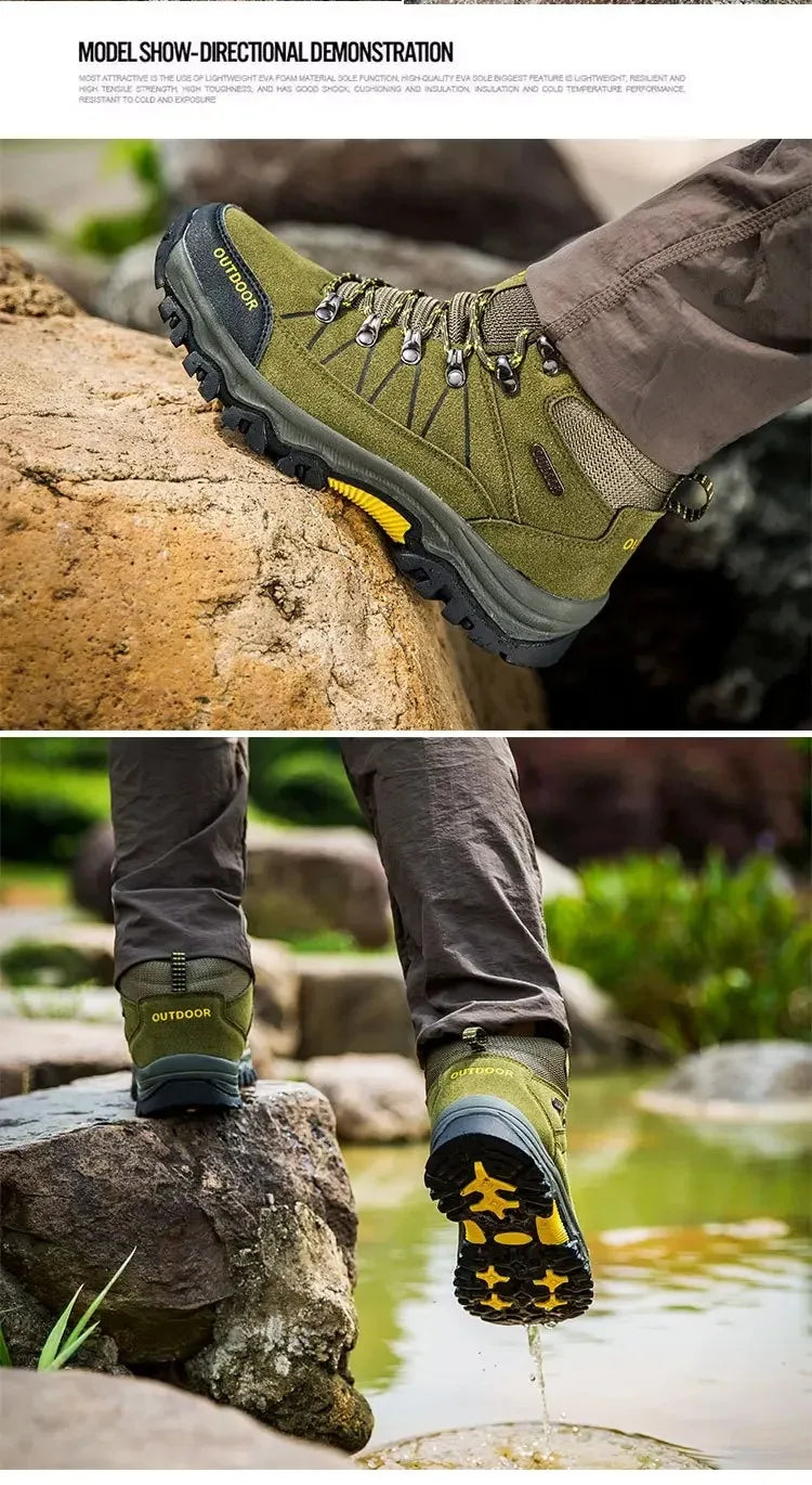 High-Top Men Hiking Boot Winter Outdoor Shoes Lace-Up Non-slip Outdoor Sports Casual Trekking Boots Man Waterproof Suede 2024