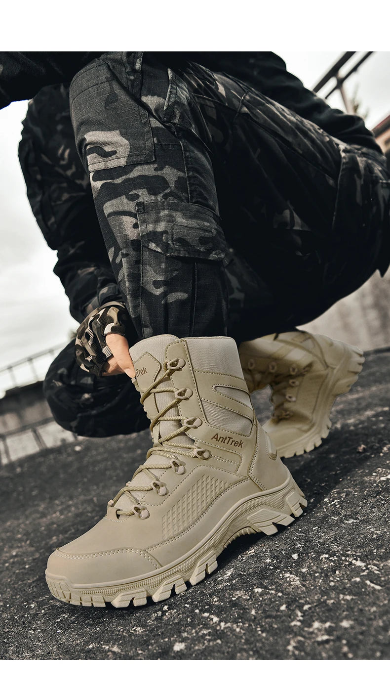High Quality Fashion Brown Men's Hiking Boots Plus Size 46 Outdoor Tactical Boots Men Non-slip Trekking Boots for Men 2026