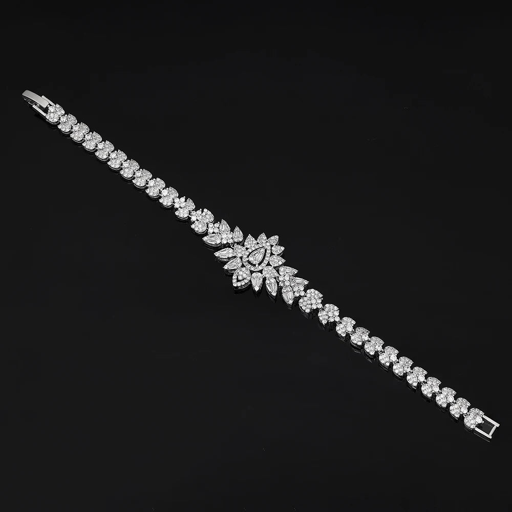 Fashion Zirconia UAE Dubai Bridal Jewelry Set For Women Double Layer Wedding Necklace Set 4pcs Jewelry Accessories