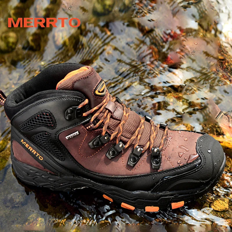 MERRTO cowhide Hiking shoes Men trekking boot mountian waterproof hunting Boots Male Sneakers Tactical Desert Combat Ankle Boots