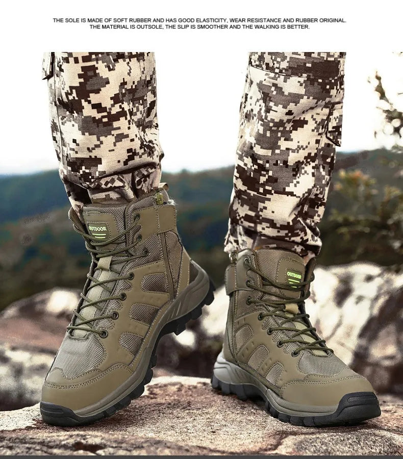 High-Top Men Hiking Boot Winter Outdoor Shoes Lace-Up Non-slip Sports Casual Trekking Boots Man Suede Warm Shoes Men Winter