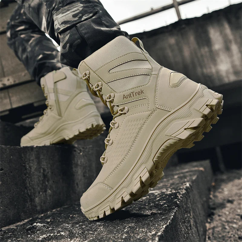 High Quality Fashion Brown Men's Hiking Boots Plus Size 46 Outdoor Tactical Boots Men Non-slip Trekking Boots for Men 2026