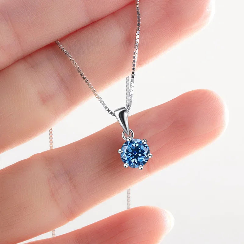 1 Ct Real Moissanite Pendant Necklace for Women Royal Blue Color Moissanite 925 Sterling Silver Wedding Fine Jewelry