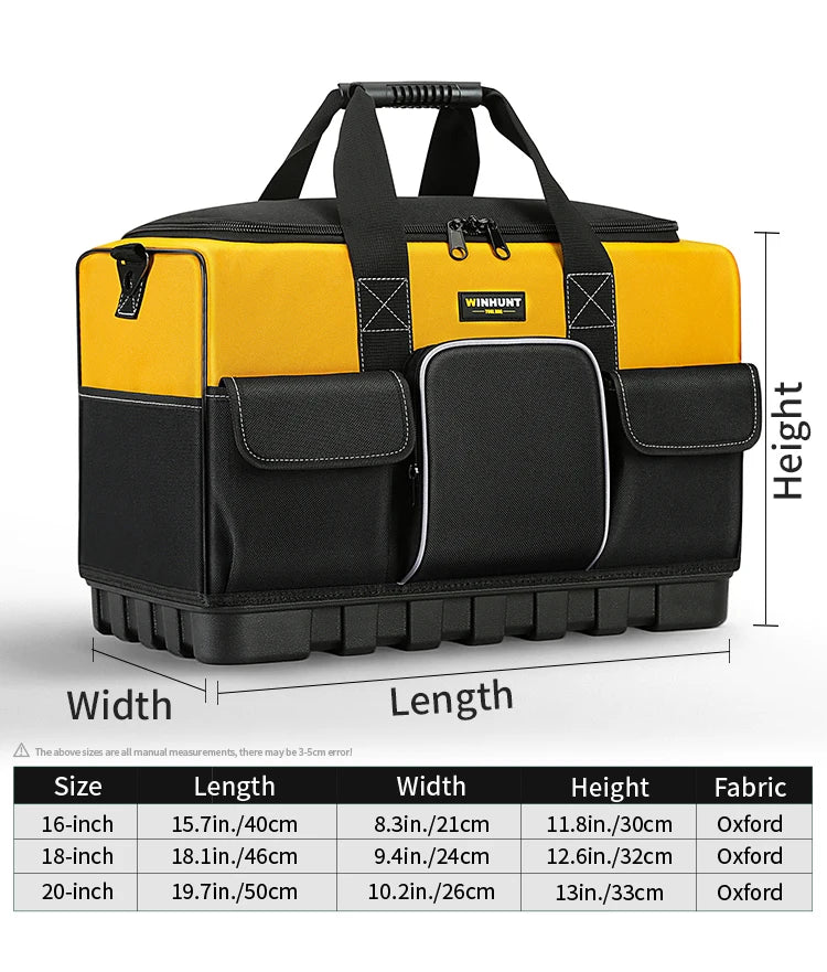 WINHUNT Heavy-Duty Tool Bag with Wide Mouth & Molded Bottom - Adjustable Shoulder Strap, Durable Polyester, Yellow/Black