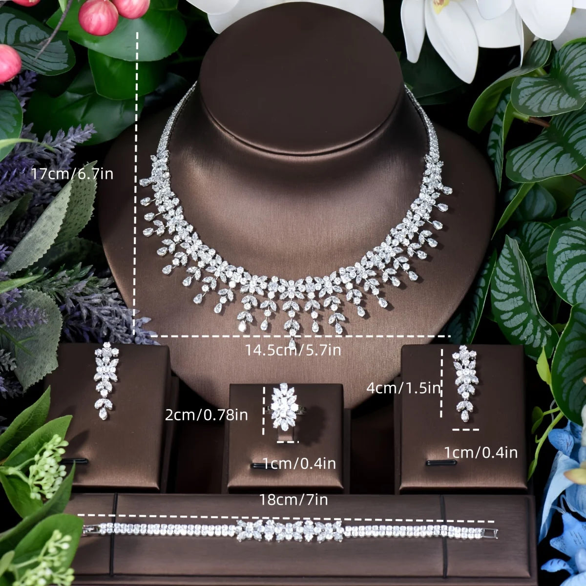 Latest Bridal Wedding Jewelry Sets High Quality Leaf Round Design Women Anniversary 4pc Necklace and Earring Sets S-346