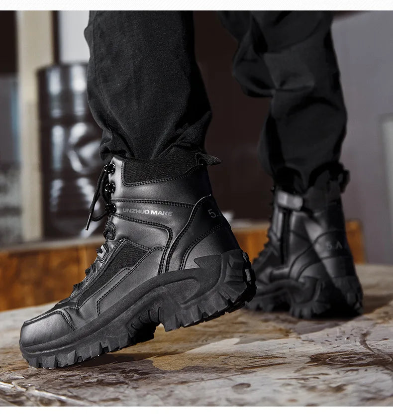 CHRLCK Men Non-Slip Hiking Shoes Combat Boots Wear-resistant Hiking Shoes Waterproof Mountaineering Trekking Boots Outdoor Sport