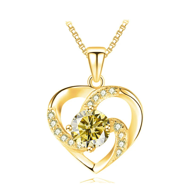 JoyceJelly 1CT Pass Tested Moissanite Heart Necklace for Women S925 Silver Gold Silver Color Diamond Pendant Birthday Party Gift