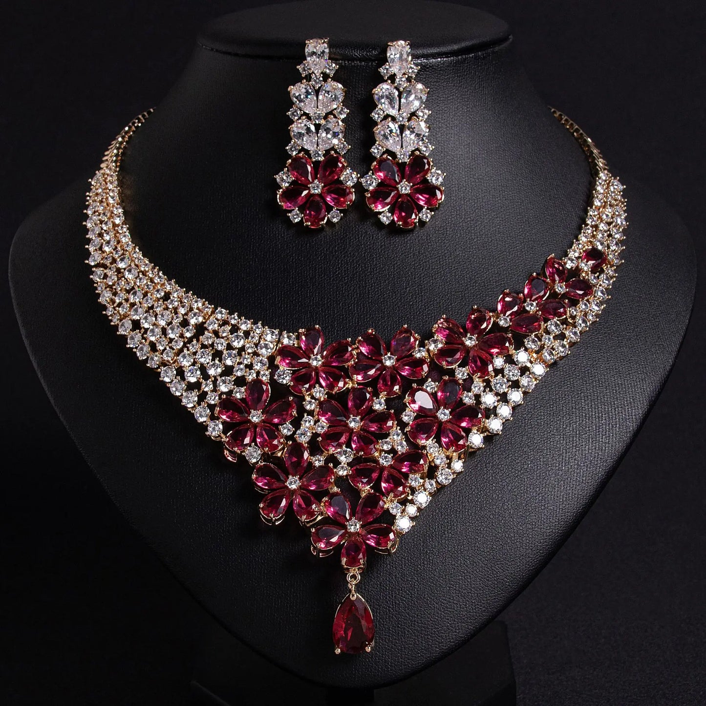 Gorgeous Atmosphere Colourful Flower Necklace Earrings Fine Glitter Jewellery 2 Pcs Set Nigerian Women Wedding Party Dress M-589