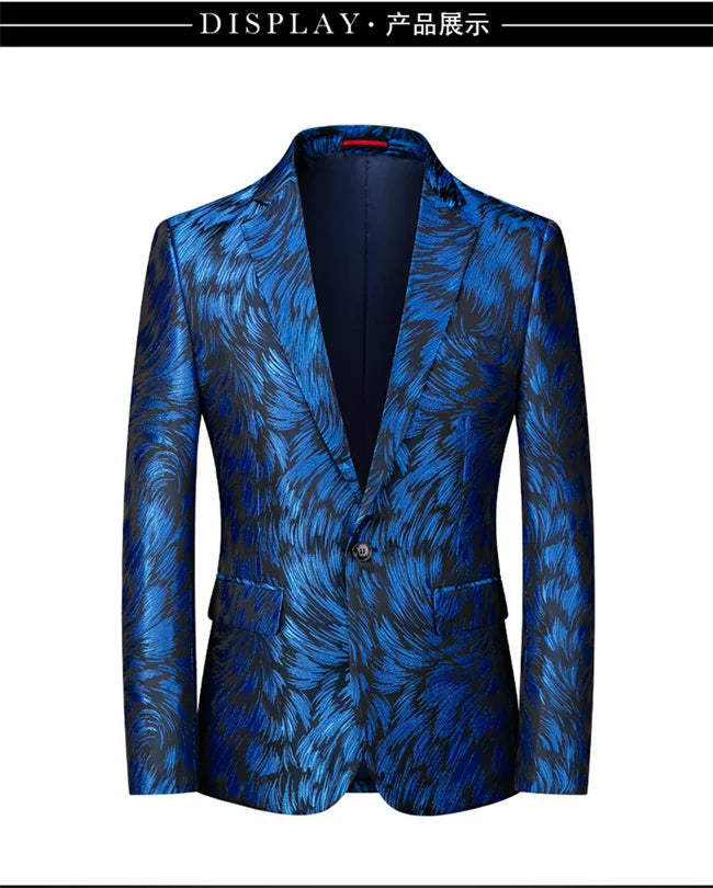 New Men Fashion Trend Wedding Party Jacquard Suit Jacket Single-breasted Slim Blazer Singer Host Stage Performance Dress Coats