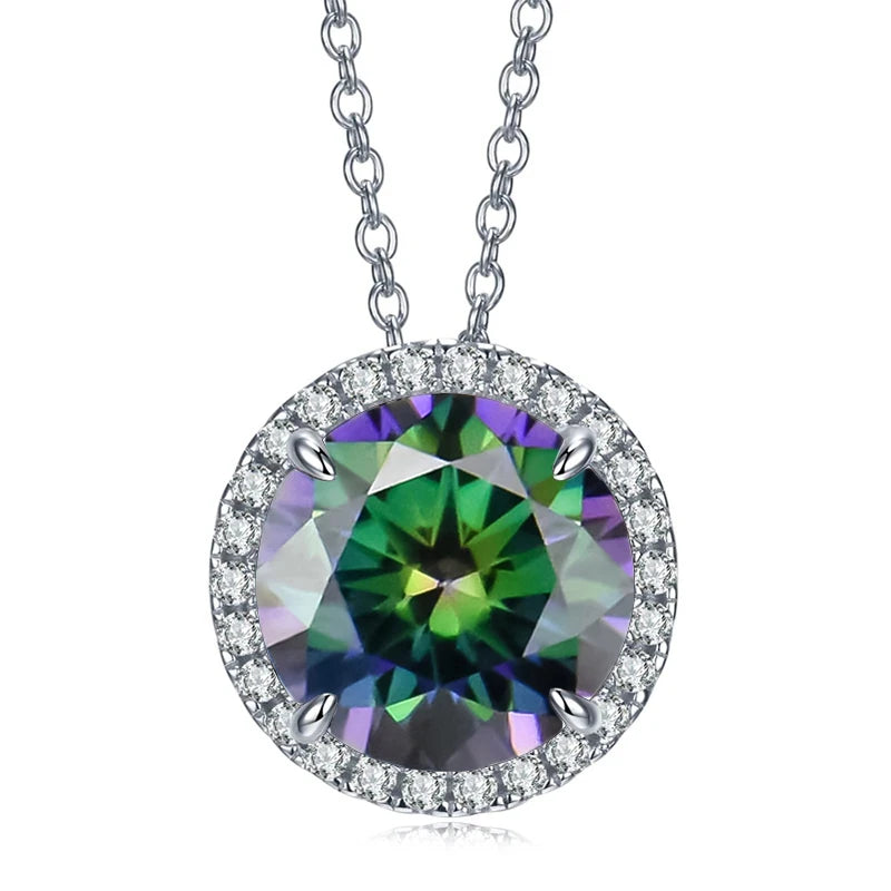 JoyceJelly Classic S925 Sterling Silver Necklace With 5CT 11mm Colorful Moissanite Gemstones Wedding Party Luxury Fine Jewerly