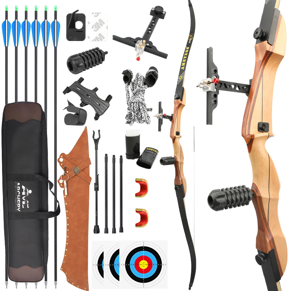 68" 20-40lbs Recurve Bow Archery Take Down Bow Carbon Arrow Shooting Split Wooden Bow Right Hand Hunting Target Practice Set