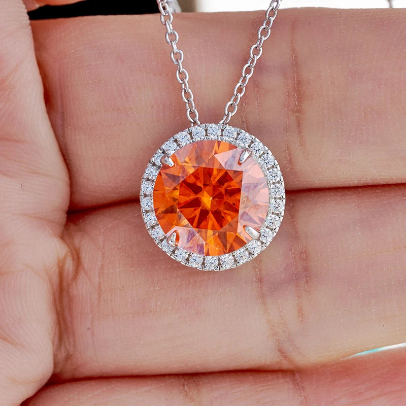 JoyceJelly Classic S925 Sterling Silver Necklace With 5CT 11mm Colorful Moissanite Gemstones Wedding Party Luxury Fine Jewerly