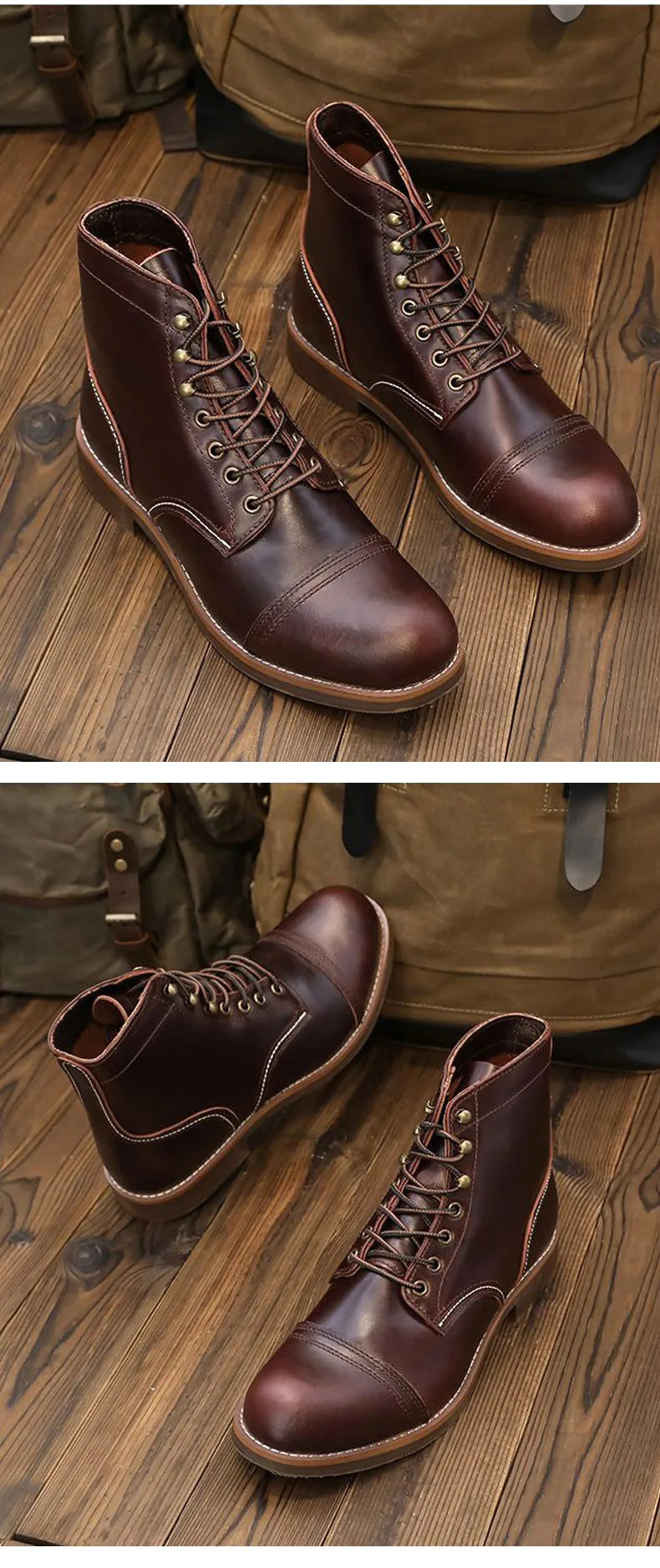 KOWM Hiking shoes cowhide men's trekking boot British ankle casual sneakers trekking shoes thick soled high top motorcycle boots