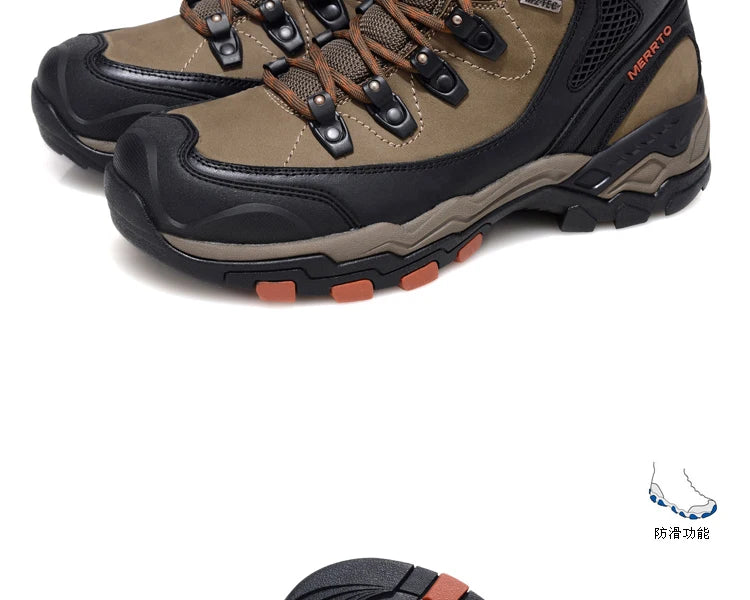 MERRTO cowhide Hiking shoes Men trekking boot mountian waterproof hunting Boots Male Sneakers Tactical Desert Combat Ankle Boots