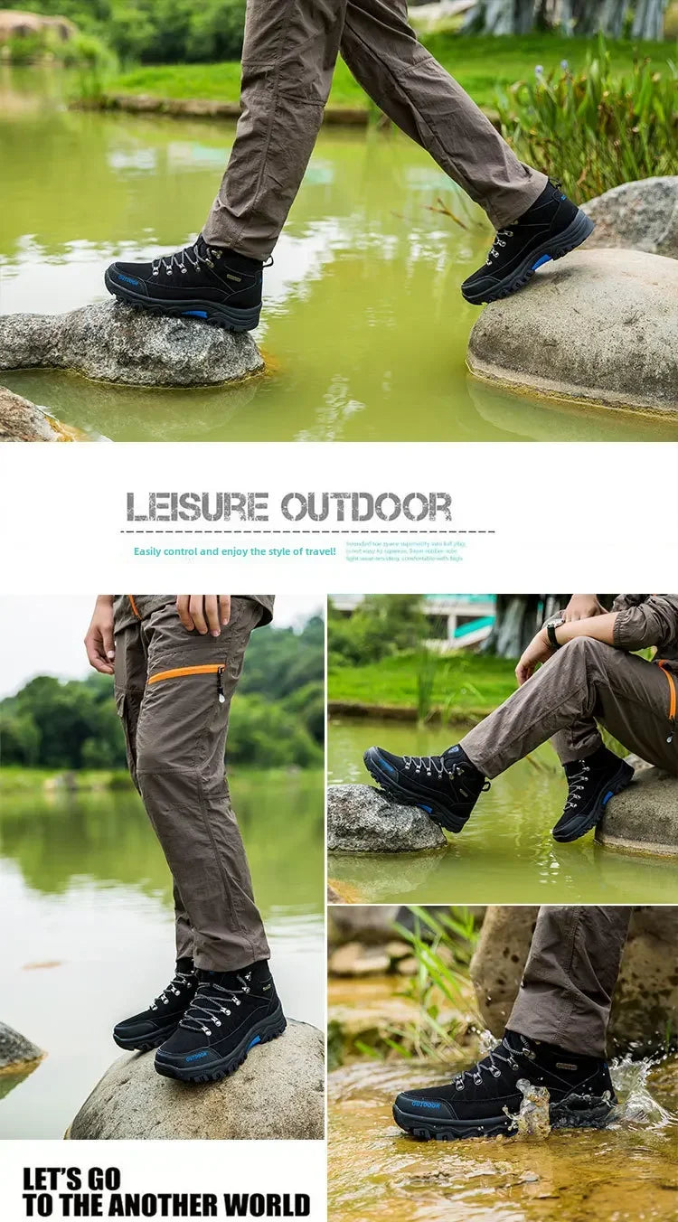 High-Top Men Hiking Boot Winter Outdoor Shoes Lace-Up Non-slip Outdoor Sports Casual Trekking Boots Man Waterproof Suede 2024