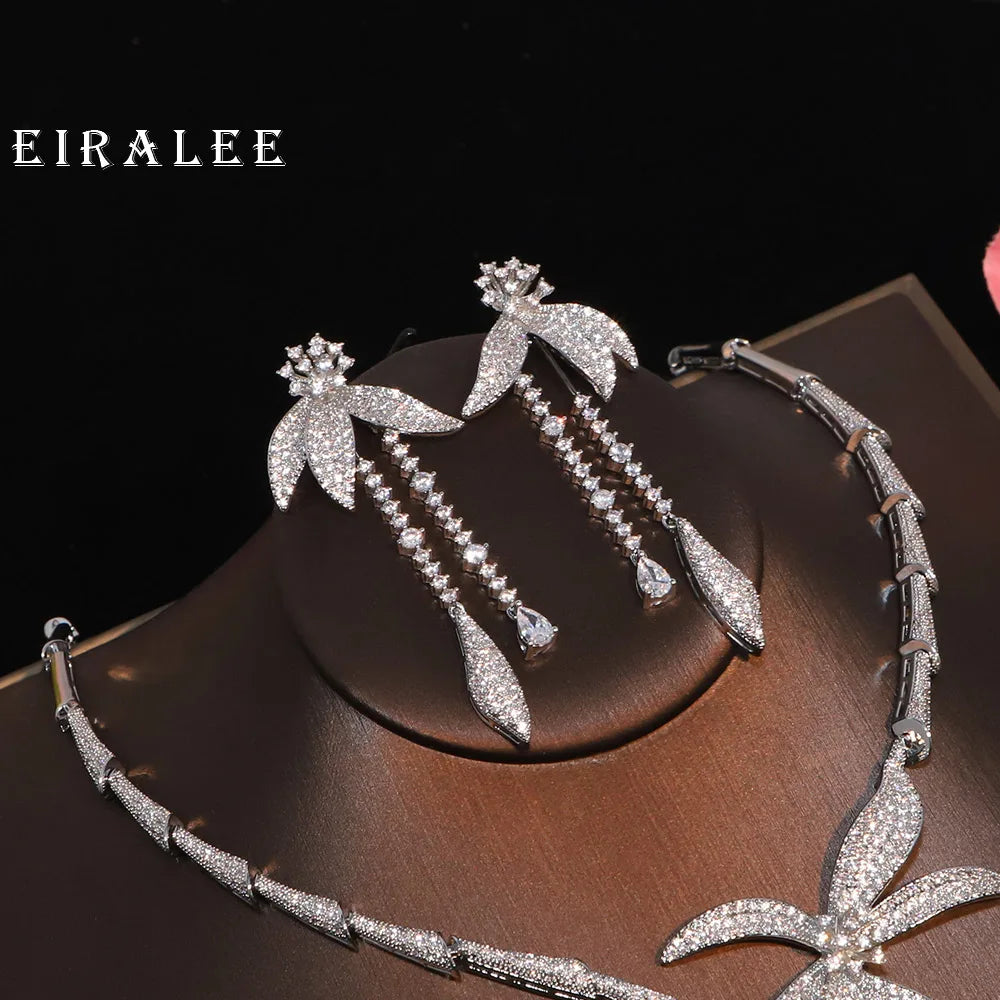 EIRALEE Wedding Party Zircon Flower Necklace Set Bridal Jewelry Women conjunto collar y pendientes conjuntos femininos elegantes