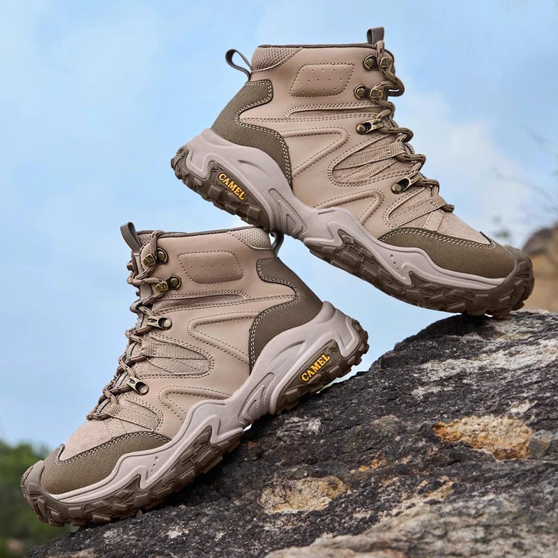 GOLDEN CAMEL Men's Hiking Shoes Anti-slip Waterproof High-Top Trekking Boots for Men Thick Sole Height Increasing Climbing Shoes