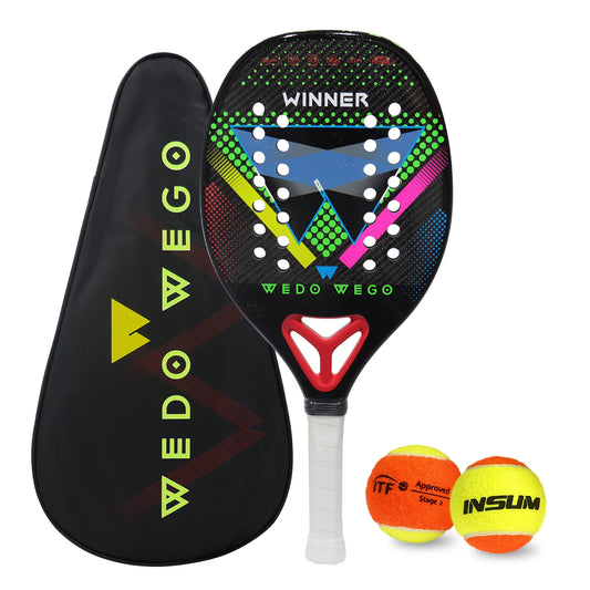 Pro-Grade Beach Tennis Racket - Carbon Fiber Material, Precision Drilled Holes & Frosted Rough Surface